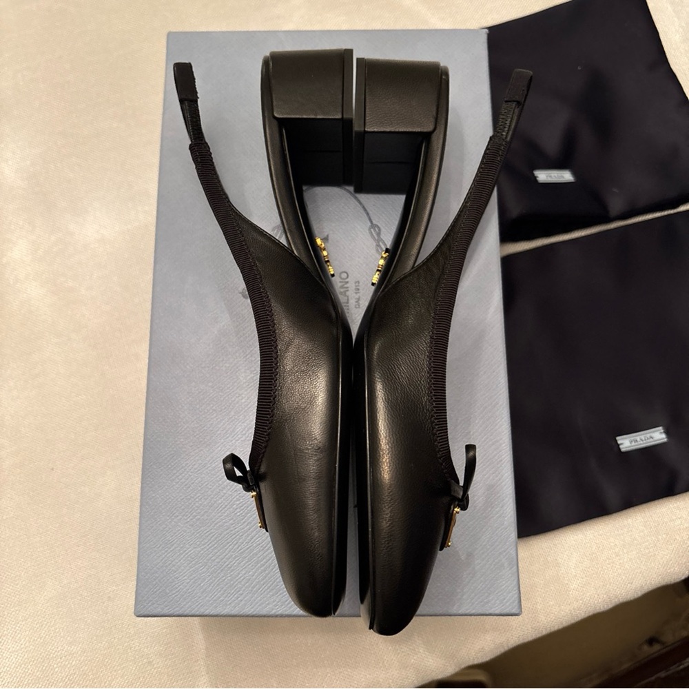 Authentic Prada Triangle Logo Bow Slingback Pump Black Leather EU 39 US 9 New - Picture 6 of 9